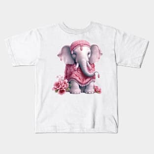 Pink Christmas Elephant Kids T-Shirt